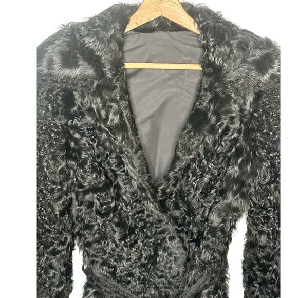 Black Sheep Skin V-Neck Tie Waist Short Jacket Size 42 US S - Picture 2 of 9